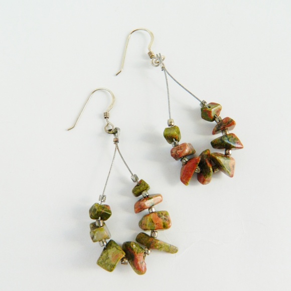Unakite Sterling Silver & Steel Cable Earrings - Picture 5 of 5